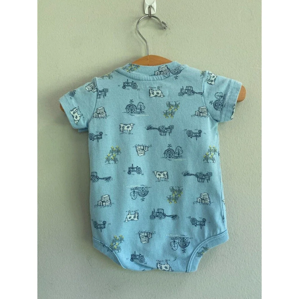 Rare Carhartt short Sleeve Bodysuit blue 3M cows farm blue tractor chick horse